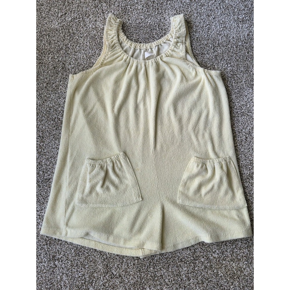Vintage Terry Cloth Romper Pastel Light Yellow Sunsuit Beach Coverup Slouchy...